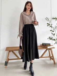 DAZY Váy chữ A lưng thun chắc chắn - màu đen - Xem 3