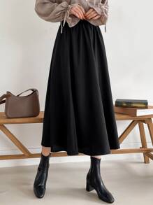 DAZY Váy chữ A lưng thun chắc chắn - màu đen - Xem 5