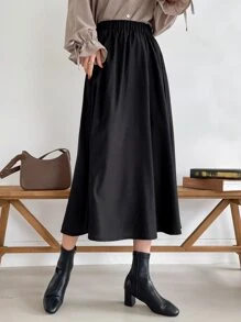 DAZY Váy chữ A lưng thun chắc chắn - màu đen - Xem 7