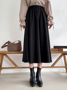 DAZY Váy chữ A lưng thun chắc chắn - màu đen - Xem 8