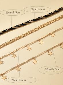 imoli 4pcs/set Star Charm Anklet - Yellow Gold - View 5