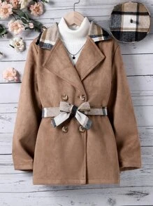 女孩西裝領雙排釦腰帶外套