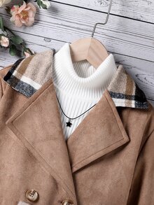 女孩西裝領雙排釦腰帶外套