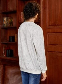 Men Letter & Floral Print Sweatshirt - Light Grey - View 2