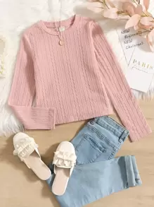 SHEIN Tween Girl Solid Textured Tee