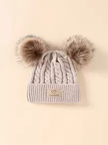 1 Mũ Beanie kép Pom-Pom dành cho trẻ sơ sinh/trẻ mới biết đi có họa tiết đan xoắn - Màu Khaki - Xem 2