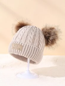 1 Mũ Beanie kép Pom-Pom dành cho trẻ sơ sinh/trẻ mới biết đi có họa tiết đan xoắn - Màu Khaki - Xem 3