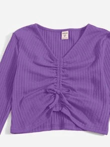 SHEIN Niñas Camiseta con cordón delantero & Pantalones deportivos con estampado de slogan - Multicolor - Ver 6