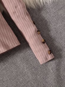 SHEIN Tween Girl Button Detail Mock Neck Tee - Dusty Pink - View 4