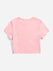 Muchica Car & Letter Graphic Crop Tee - Baby Pink - View 2