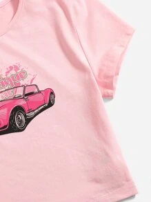 Muchica Car & Letter Graphic Crop Tee - Baby Pink - View 5