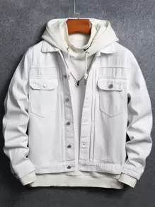 Manfinity Men Flap Pocket Denim Jacket Without Hoodie - White - View 1