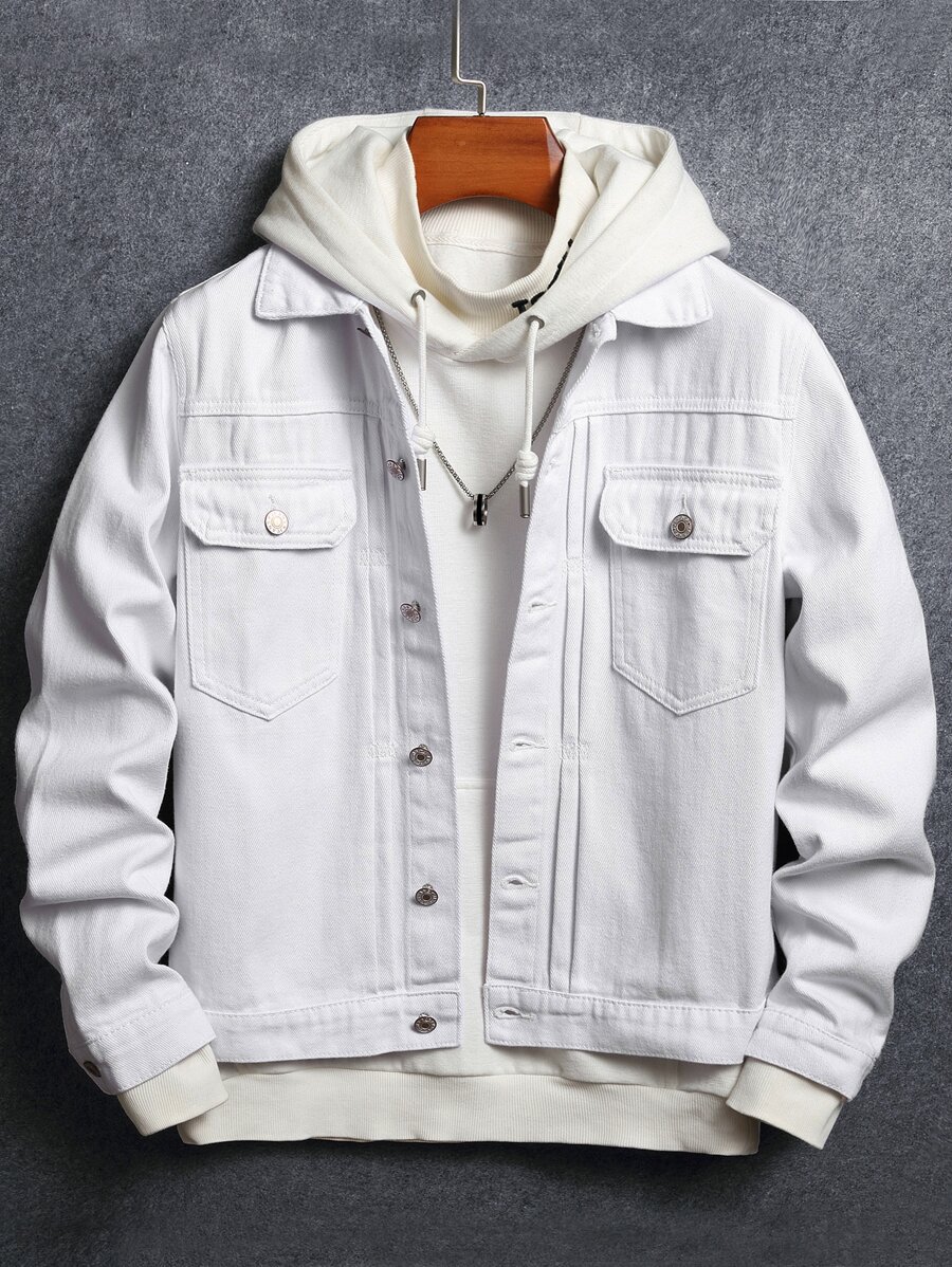 Manfinity Men Flap Pocket Denim Jacket Without Hoodie - White - View 1