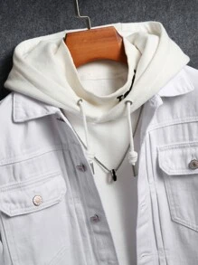Manfinity Men Flap Pocket Denim Jacket Without Hoodie - White - View 4