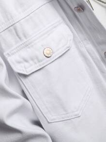 Manfinity Men Flap Pocket Denim Jacket Without Hoodie - White - View 7