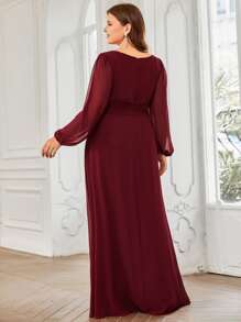 Plus Size Elegant Romantic A-Line Long Sleeve Burgundy Bridesmaid Dress, Autumn Wedding Guest Dress - Burgundy - View 3
