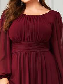 Plus Size Elegant Romantic A-Line Long Sleeve Burgundy Bridesmaid Dress, Autumn Wedding Guest Dress - Burgundy - View 8
