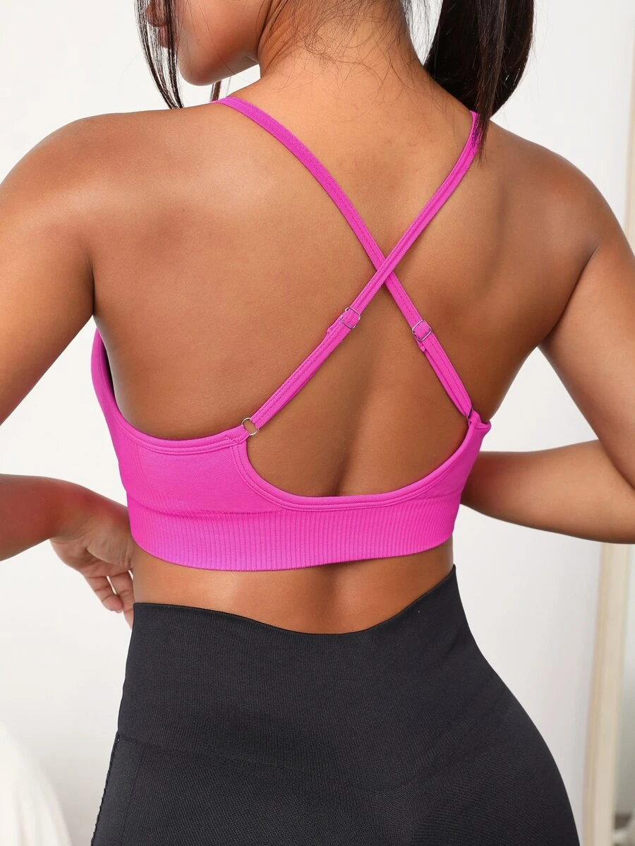 Yoga Sxy 交叉露背運動型胸罩 - 玫紅色 - 查看 1