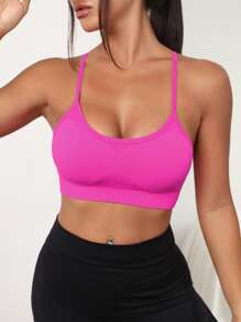Yoga Sxy 交叉露背運動型胸罩 - 玫紅色 - 查看 3