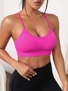 Yoga Sxy 交叉露背運動型胸罩 - 玫紅色 - 查看 5