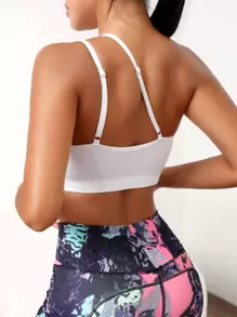 Easithlete One Shoulder Mesh Insert Sports Bra - White - View 2