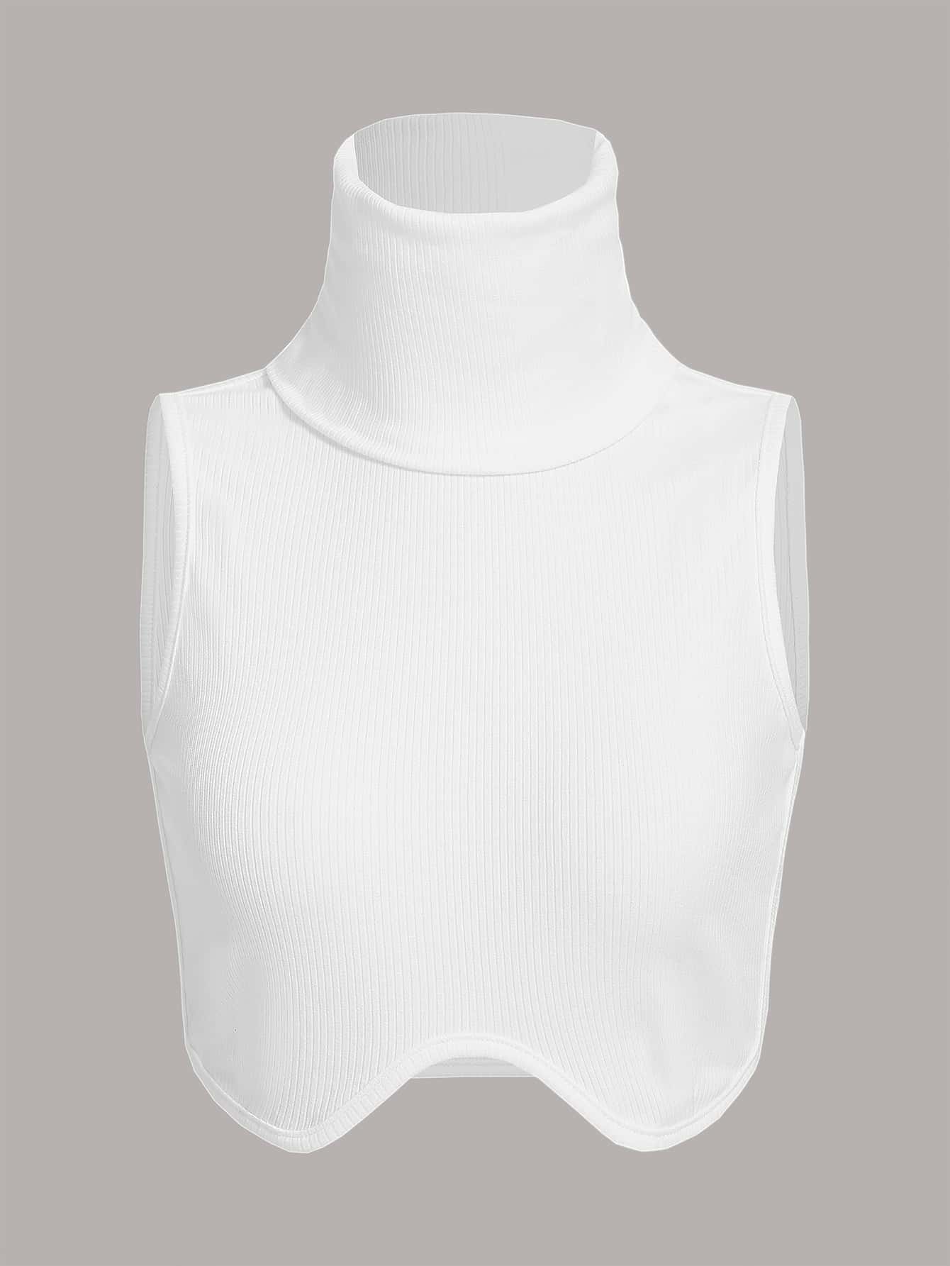 SHEIN Privé 條紋針織素色高領背心上衣 - 白色 - 查看 1