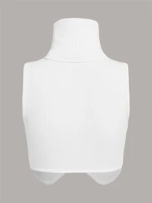 SHEIN Privé 條紋針織素色高領背心上衣 - 白色 - 查看 2