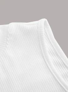 SHEIN Privé 條紋針織素色高領背心上衣 - 白色 - 查看 4