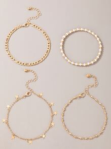 4pcs Star Charm Anklet - Yellow Gold - View 3