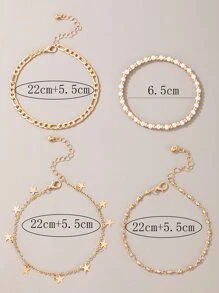 4pcs Star Charm Anklet - Yellow Gold - View 5