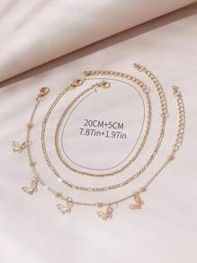 3入組蝴蝶墜飾腳錬 - 金黃色 - 查看 4