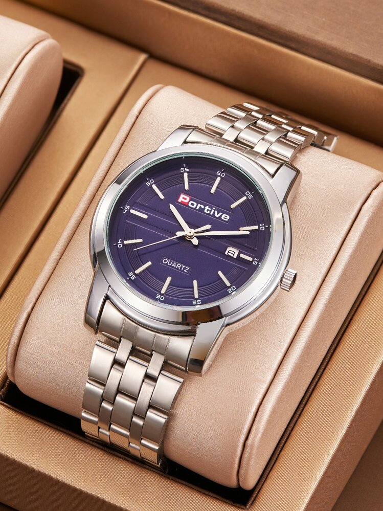 Men Round Pointer Date Quartz Watch | SHEIN USA display picture 1
