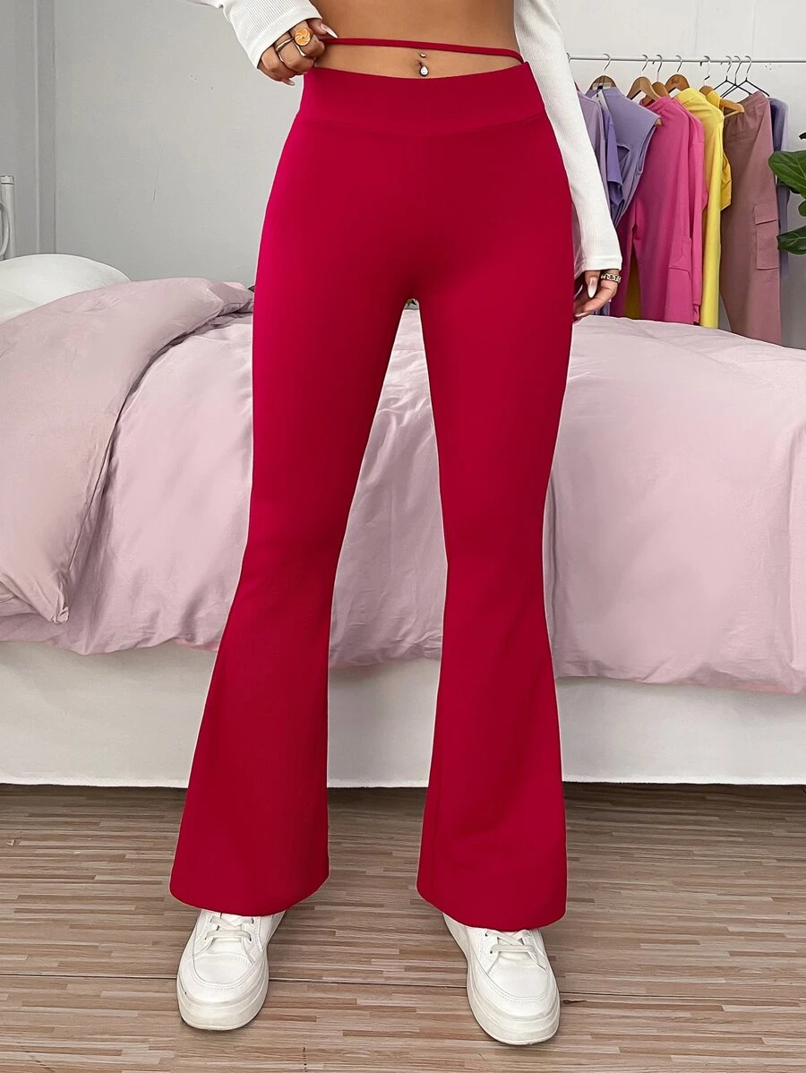 SHEIN PETITE Quần nữ Cắt ra màu trơn Giải trí - Màu Hoa hồng đỏ - Xem 1