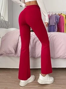 SHEIN PETITE Quần nữ Cắt ra màu trơn Giải trí - Màu Hoa hồng đỏ - Xem 2