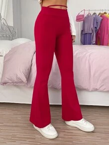 SHEIN PETITE Quần nữ Cắt ra màu trơn Giải trí - Màu Hoa hồng đỏ - Xem 3