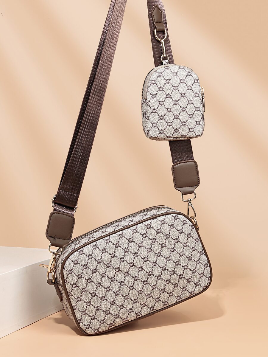 Bolsa cuadrada con estampado geométrico con monedero - Multicolor - Ver 1