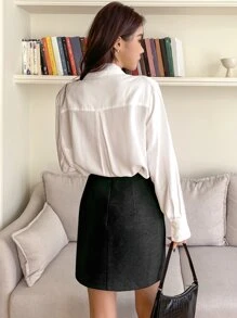 DAZY High Waist Wool-Mix Skirt Fall Skirts - Black - View 2