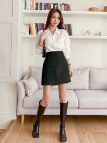 DAZY High Waist Wool-Mix Skirt Fall Skirts - Black - View 3