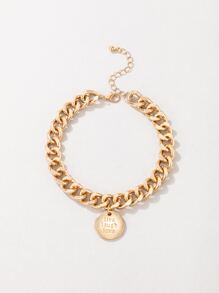 imoli Letter Detail Round Charm Anklet - Yellow Gold - View 6