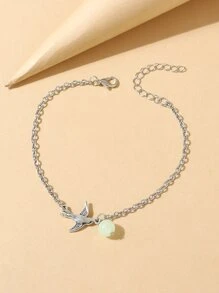 Glow In The Dark Bead & Swallow Decor Anklet - Silver - View 2