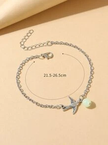 Glow In The Dark Bead & Swallow Decor Anklet - Silver - View 6