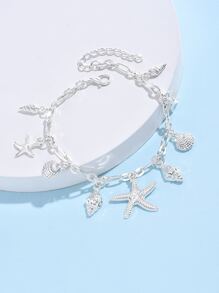 Starfish & Conch Charm Anklet - Silver - View 1