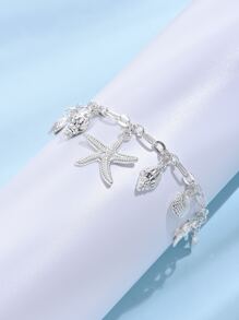 Starfish & Conch Charm Anklet - Silver - View 2