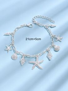 Starfish & Conch Charm Anklet - Silver - View 3