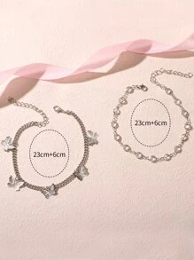 2 Miếng vòng chân Khối Zirconia  & Trang trí Bướm - Bạc - Xem 3