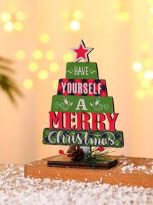 1pc Christmas Tree Design Slogan Graphic Decoration Craft - Multicolor - View 1