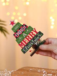 1pc Christmas Tree Design Slogan Graphic Decoration Craft - Multicolor - View 2