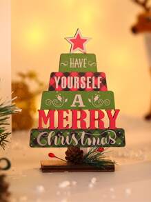 1pc Christmas Tree Design Slogan Graphic Decoration Craft - Multicolor - View 3