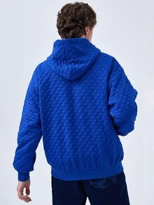 Men Zip Up Drawstring Hooded Jacket - Royal Blue - View 2