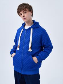Men Zip Up Drawstring Hooded Jacket - Royal Blue - View 4